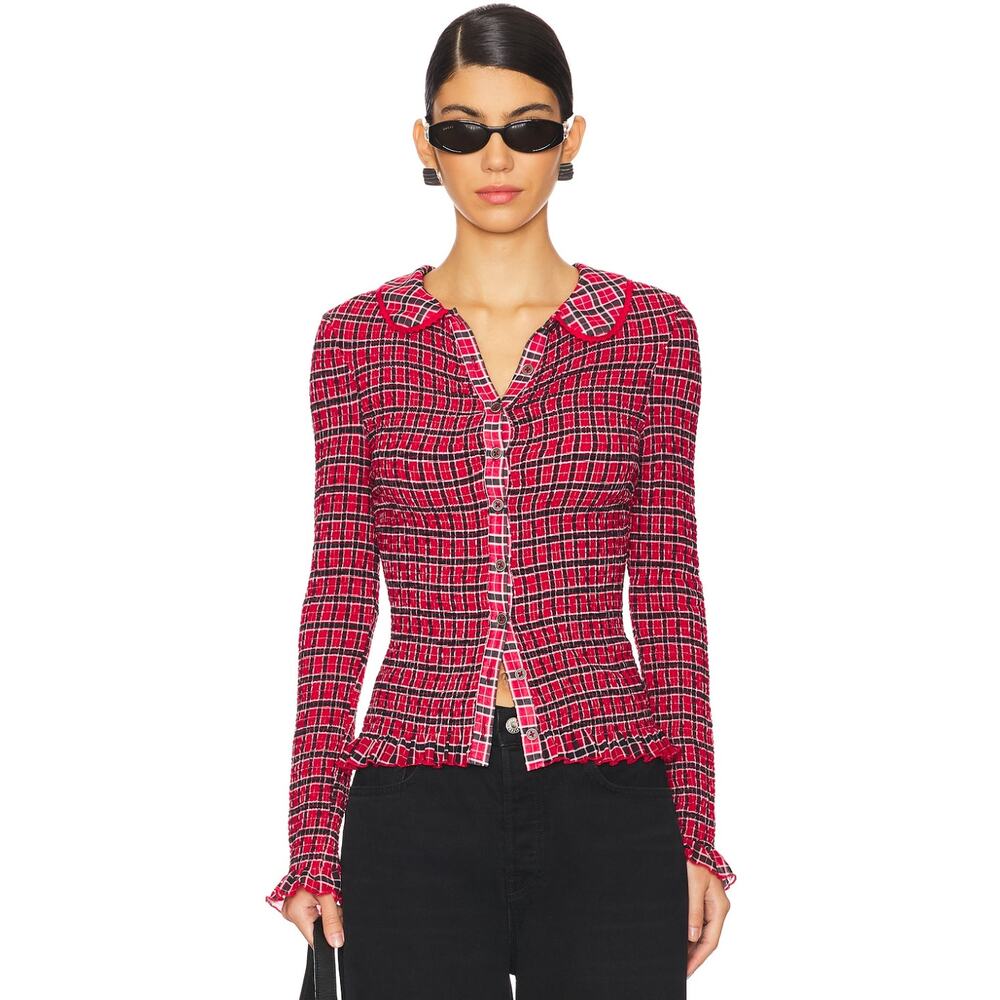Free People Caught A Feeling Red Stretch Button Front Cardigan Size Medium
